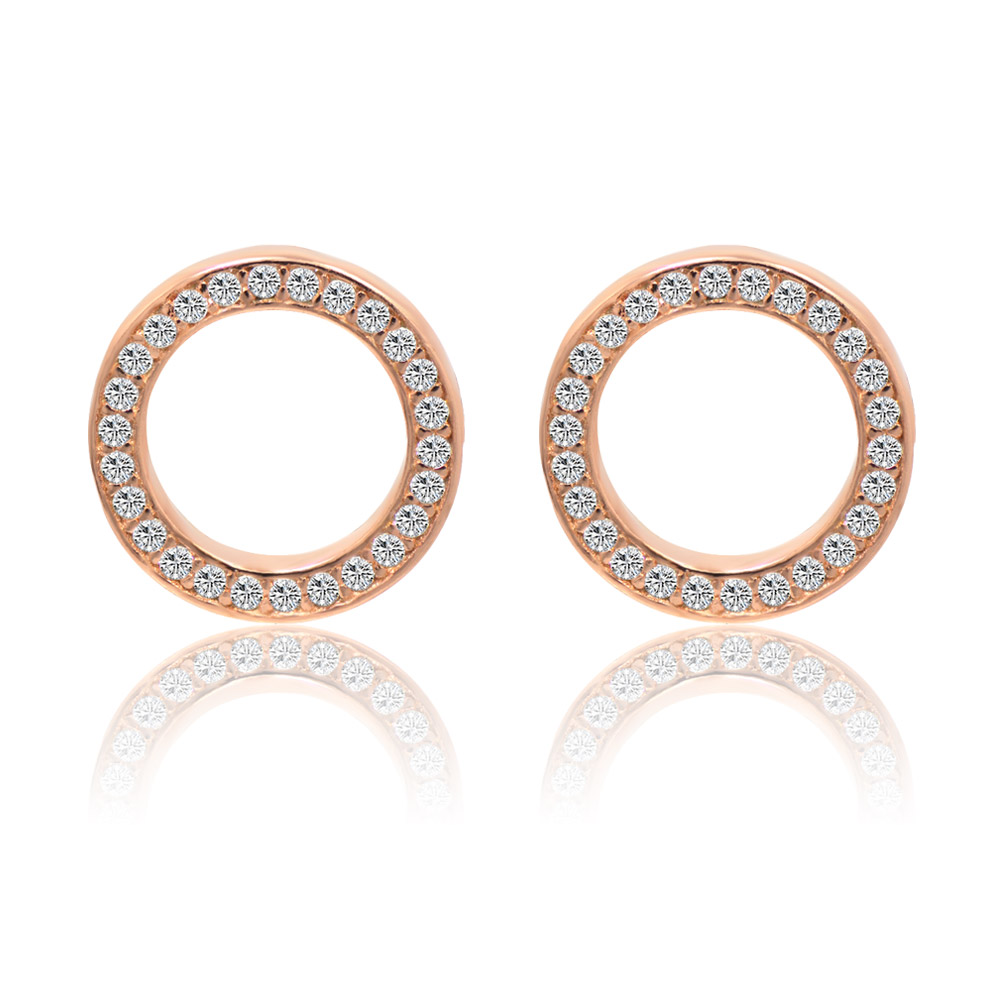 Rose Gold Sparkling Circles Ear Studs